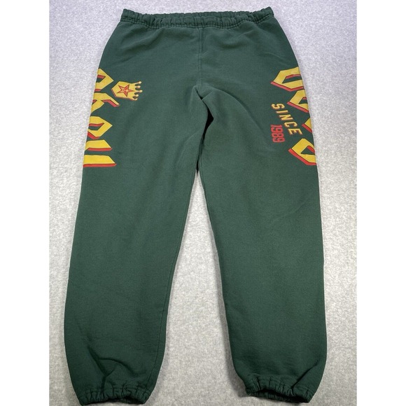 Vtg Y2K OBEY Giant Sweatpants M Green USA‎ Made Spellout Revolutionary Colorway - Picture 1 of 9